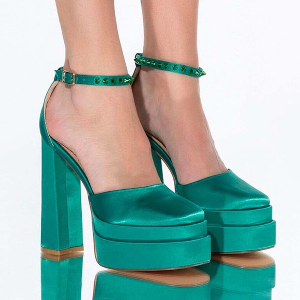 New Azalea Wang Teal Studded Closed Toe Platforms… - image 3